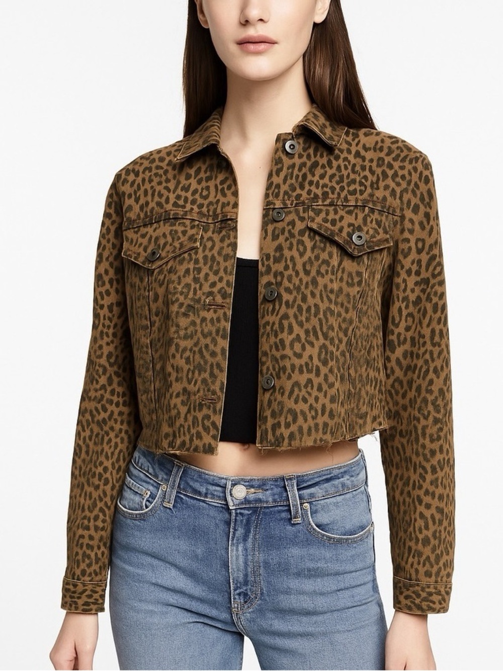 Pistola leopard print raw hem denim jacket
